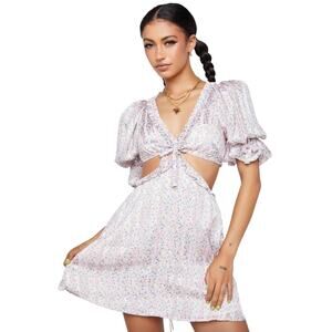 FOR LOVE & LEMONS Phoebe Mini Cut Out Dress Small Puff Sleeve Coquette NWT $250